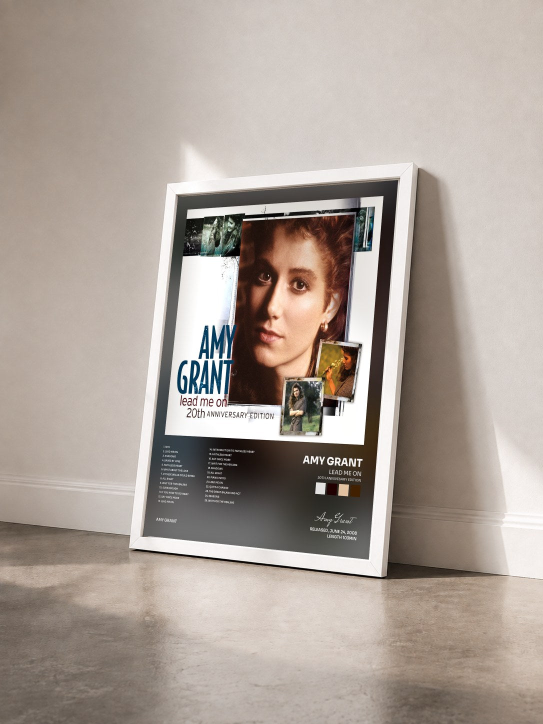 #blanc Tableau de l'album Lead Me On (20th Annivesary Edition) de Amy Grant vu de trois quarts, cadre blanc