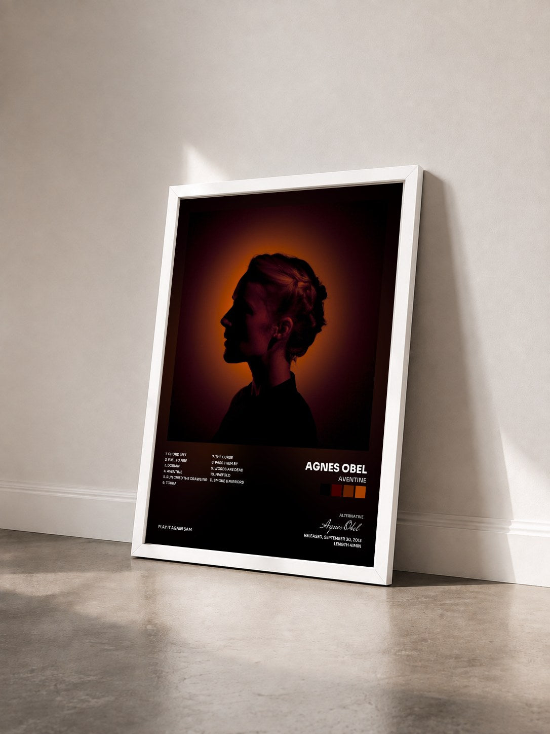 #blanc Tableau de l'album Aventine de Agnes Obel vu de trois quarts, cadre blanc