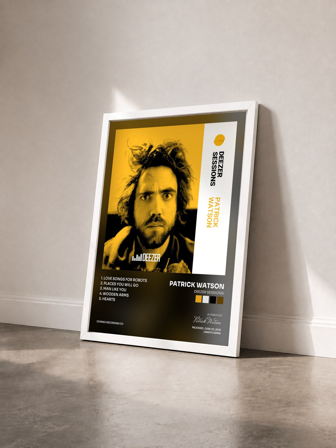 #blanc Tableau de l'album Deezer Sessions de Patrick Watson vu de trois quarts, cadre blanc