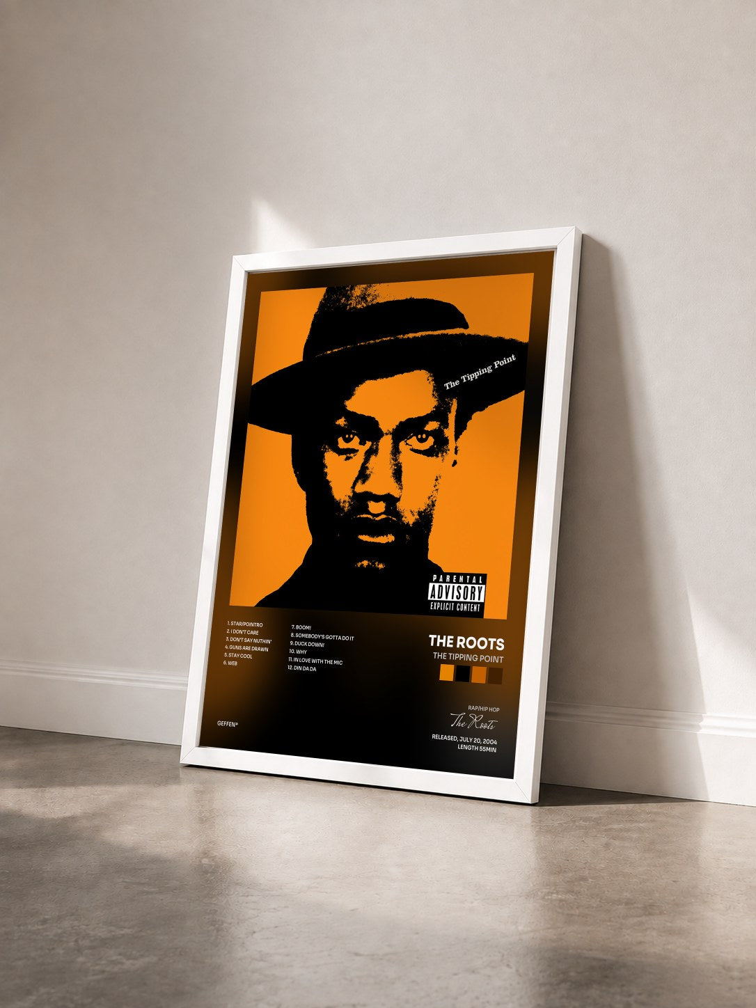 #blanc Tableau de l'album The Tipping Point de The Roots vu de trois quarts, cadre blanc