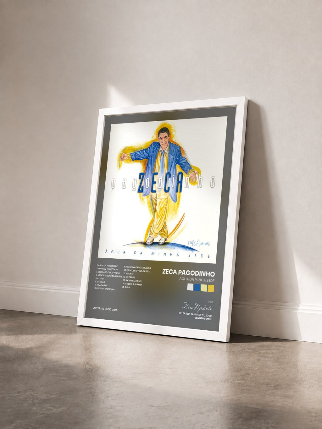 #blanc Tableau de l'album Água Da Minha Sede de Zeca Pagodinho vu de trois quarts, cadre blanc