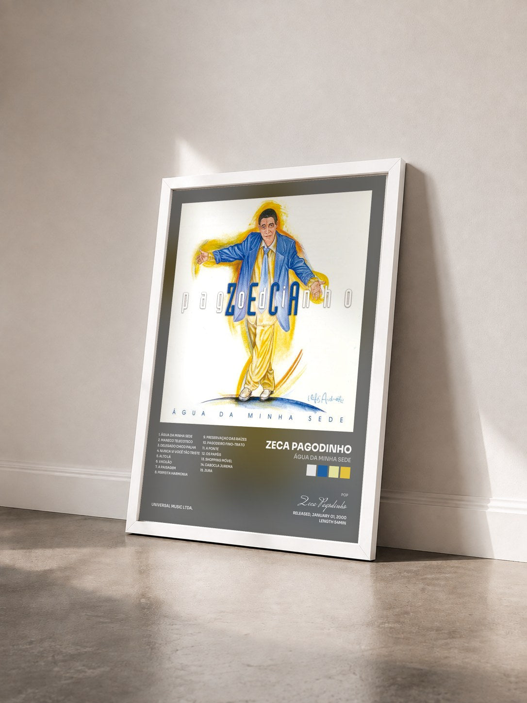 #blanc Tableau de l'album Água Da Minha Sede de Zeca Pagodinho vu de trois quarts, cadre blanc