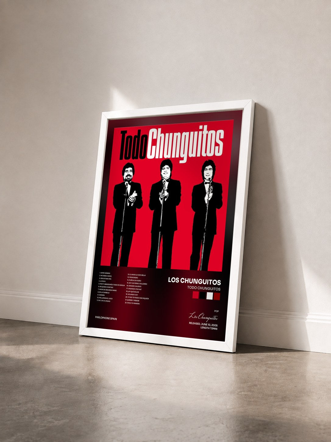 #blanc Tableau de l'album Todo Chunguitos de Los Chunguitos vu de trois quarts, cadre blanc