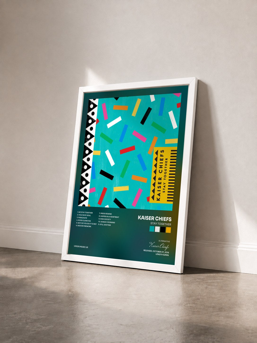#blanc Tableau de l'album Stay Together de Kaiser Chiefs vu de trois quarts, cadre blanc