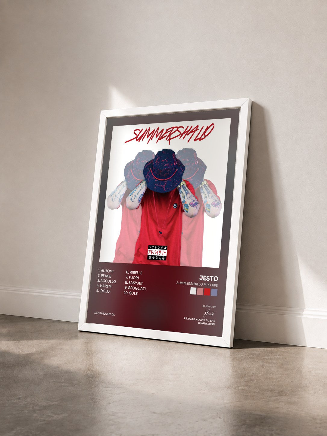 #blanc Tableau de l'album Summershallo Mixtape de Jesto vu de trois quarts, cadre blanc
