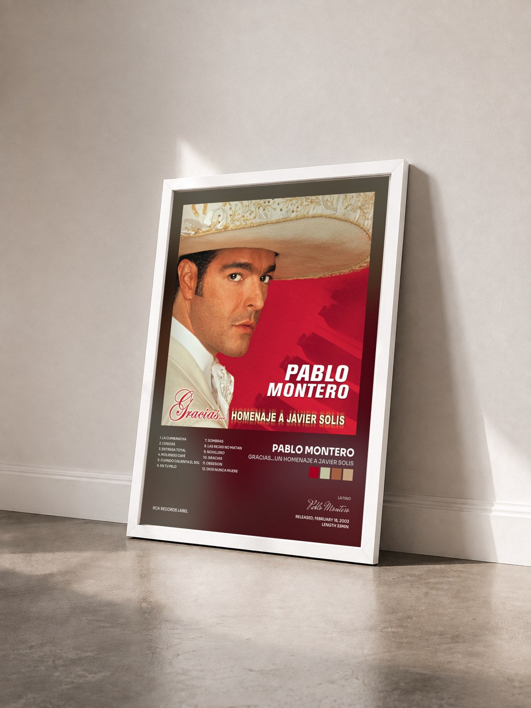 #blanc Tableau de l'album Gracias...Un Homenaje A Javier Solis de Pablo Montero vu de trois quarts, cadre blanc