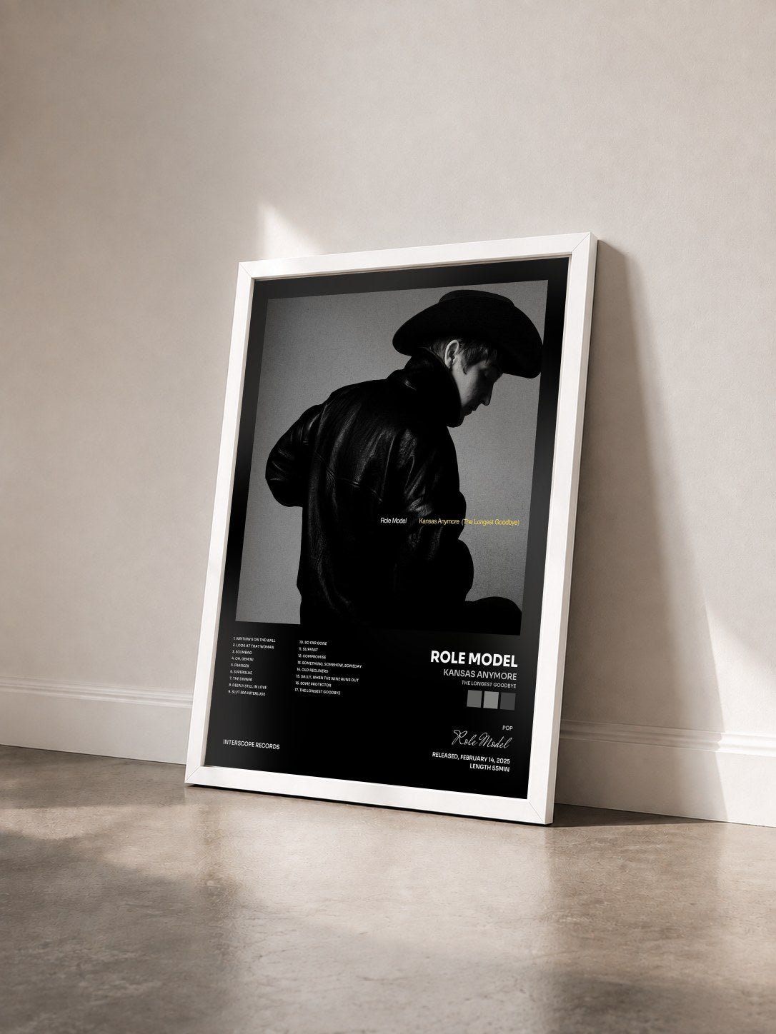 #blanc Tableau de l'album Kansas Anymore (The Longest Goodbye) de Role Model vu de trois quarts, cadre blanc