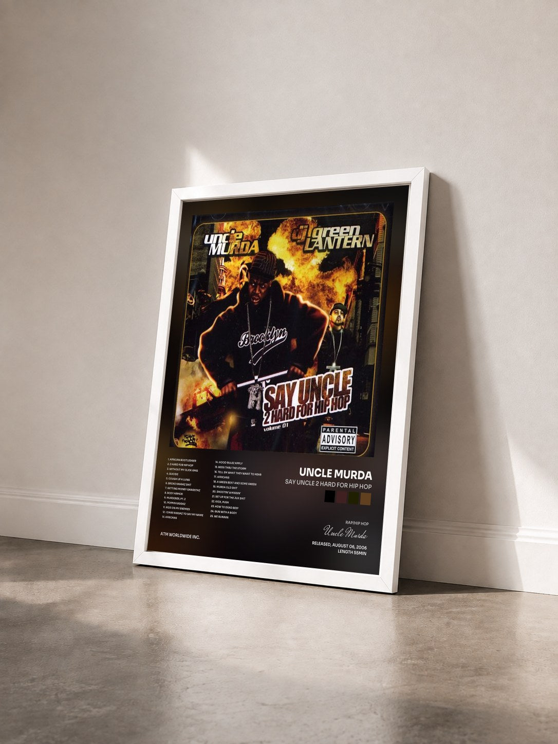 #blanc Tableau de l'album Say Uncle 2 Hard for Hip Hop de Uncle Murda vu de trois quarts, cadre blanc