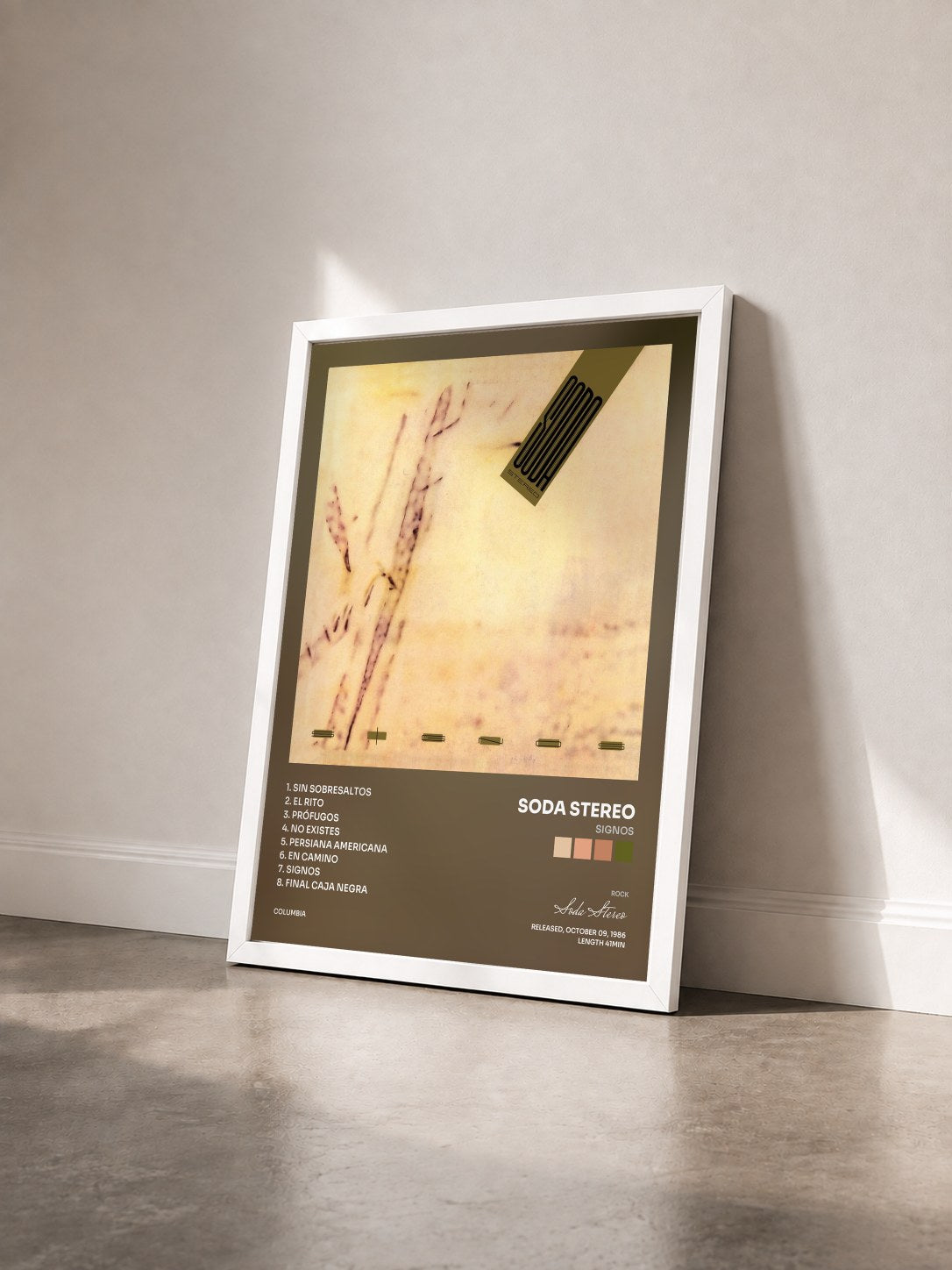 #blanc Tableau de l'album Signos de Soda Stereo vu de trois quarts, cadre blanc