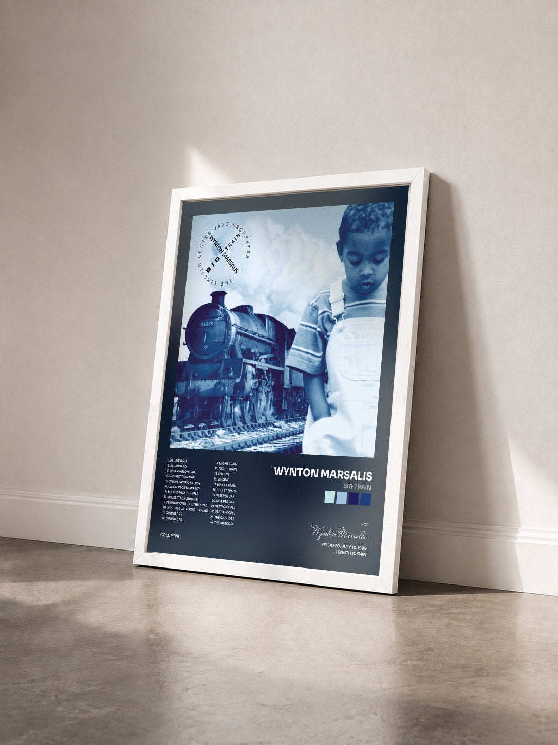 #blanc Tableau de l'album Big Train de Wynton Marsalis vu de trois quarts, cadre blanc