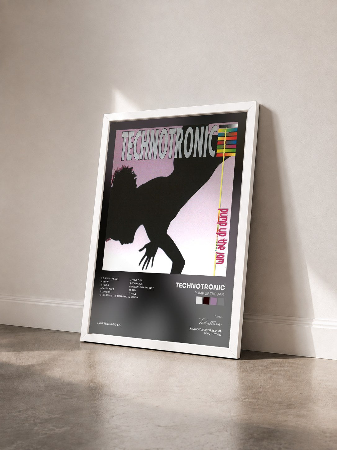 #blanc Tableau de l'album Pump Up The Jam de Technotronic vu de trois quarts, cadre blanc