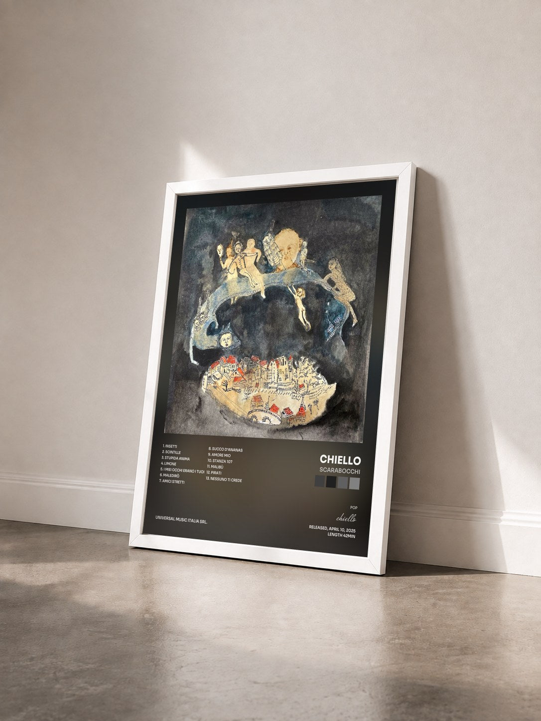 #blanc Tableau de l'album Scarabocchi de chiello vu de trois quarts, cadre blanc