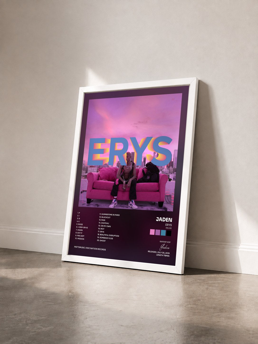 #blanc Tableau de l'album ERYS (Deluxe) de Jaden vu de trois quarts, cadre blanc