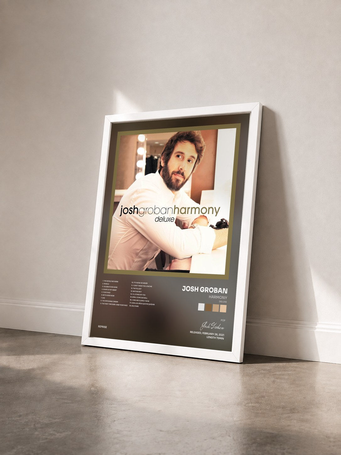 #blanc Tableau de l'album Harmony (Deluxe) de Josh Groban vu de trois quarts, cadre blanc