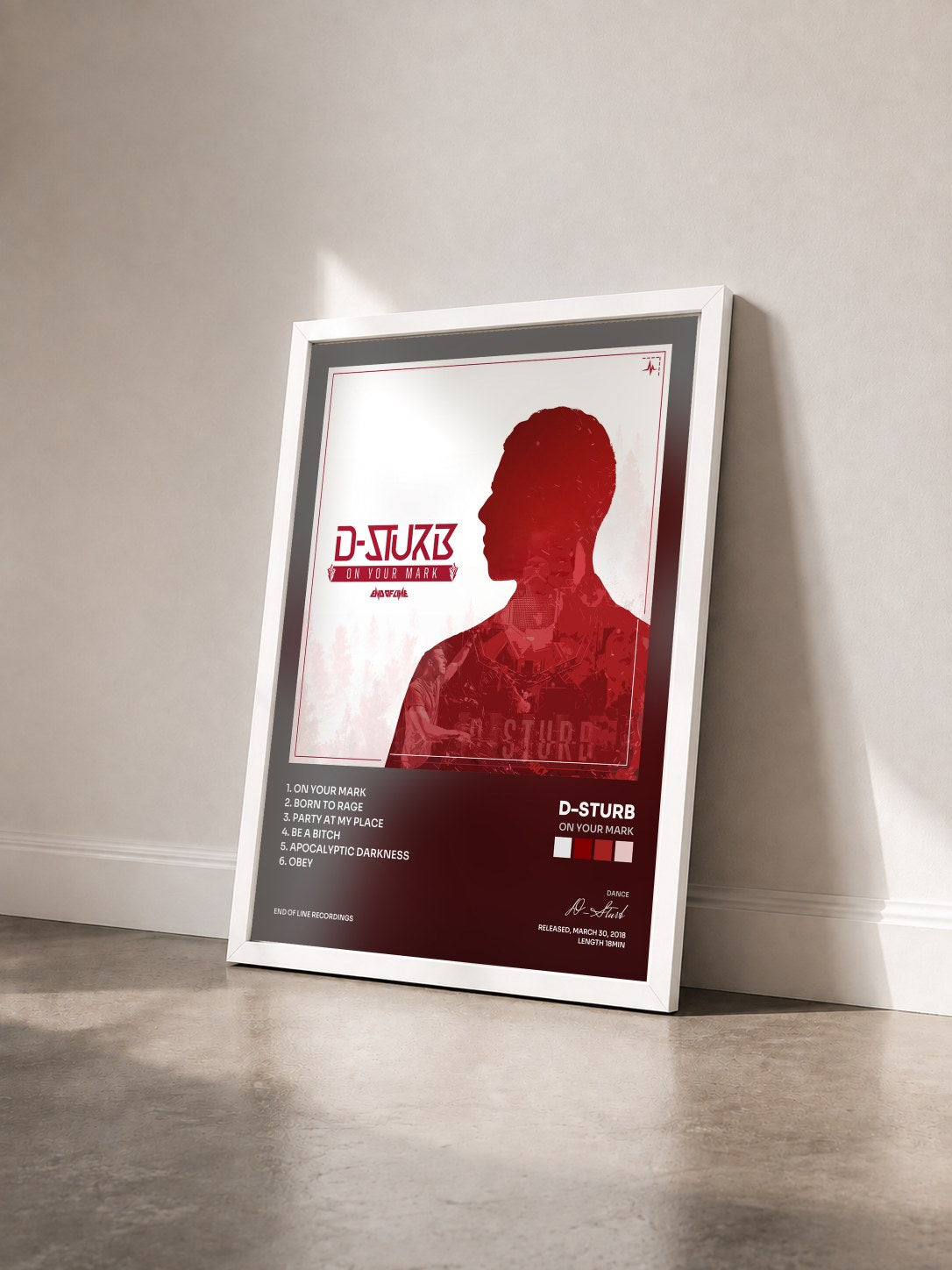 #blanc Tableau de l'album On Your Mark de D-Sturb vu de trois quarts, cadre blanc