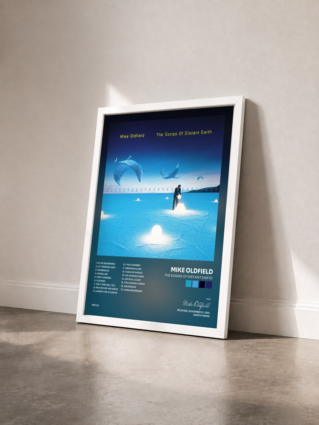 #blanc Tableau de l'album The Songs of Distant Earth de Mike Oldfield vu de trois quarts, cadre blanc