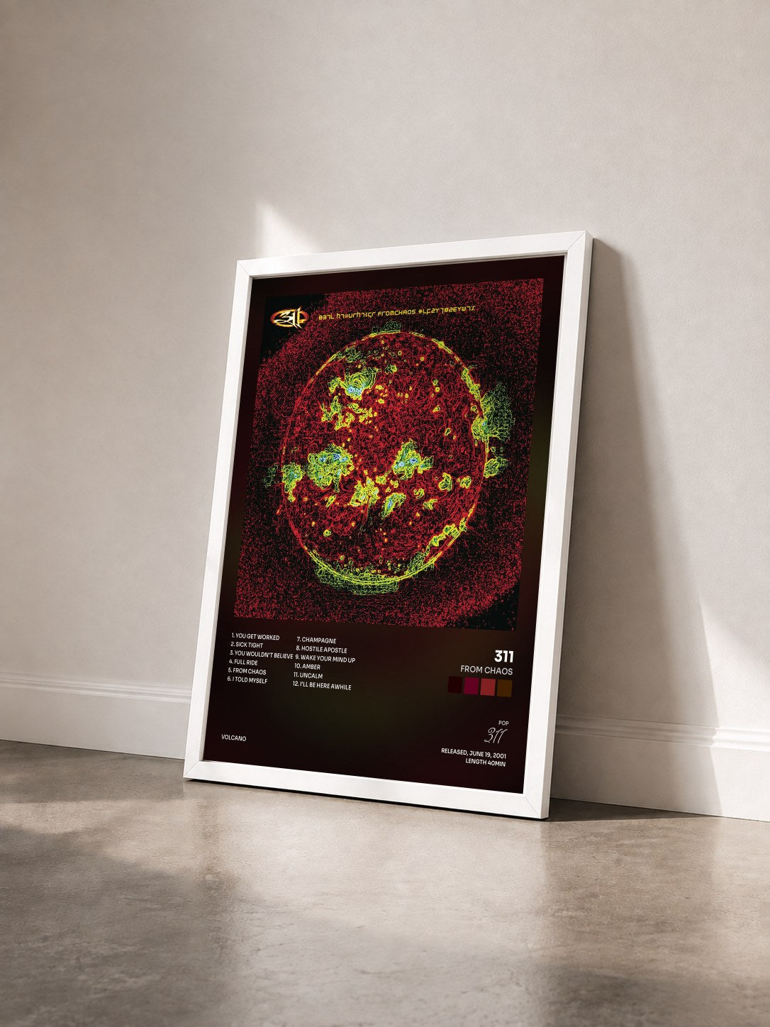 #blanc Tableau de l'album From Chaos de 311 vu de trois quarts, cadre blanc