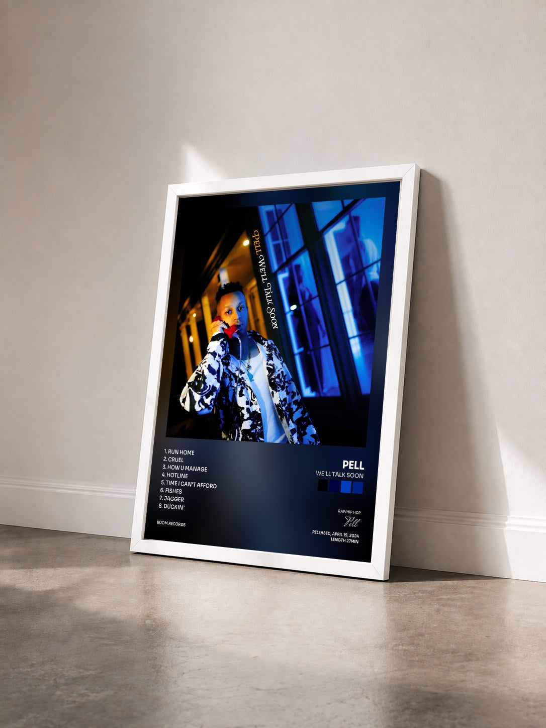 #blanc Tableau de l'album We'll Talk Soon de Pell vu de trois quarts, cadre blanc