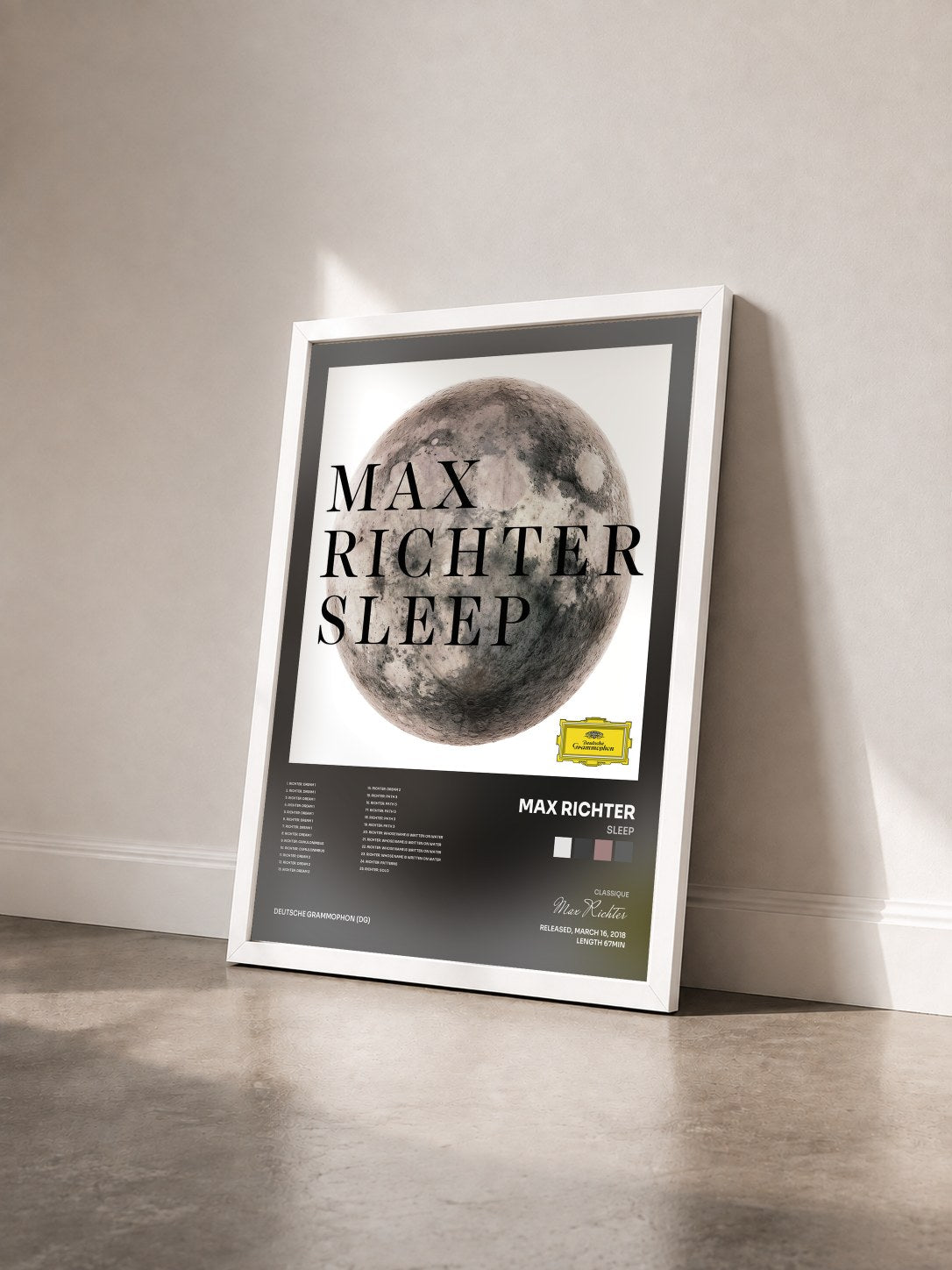 #blanc Tableau de l'album Sleep de Max Richter vu de trois quarts, cadre blanc