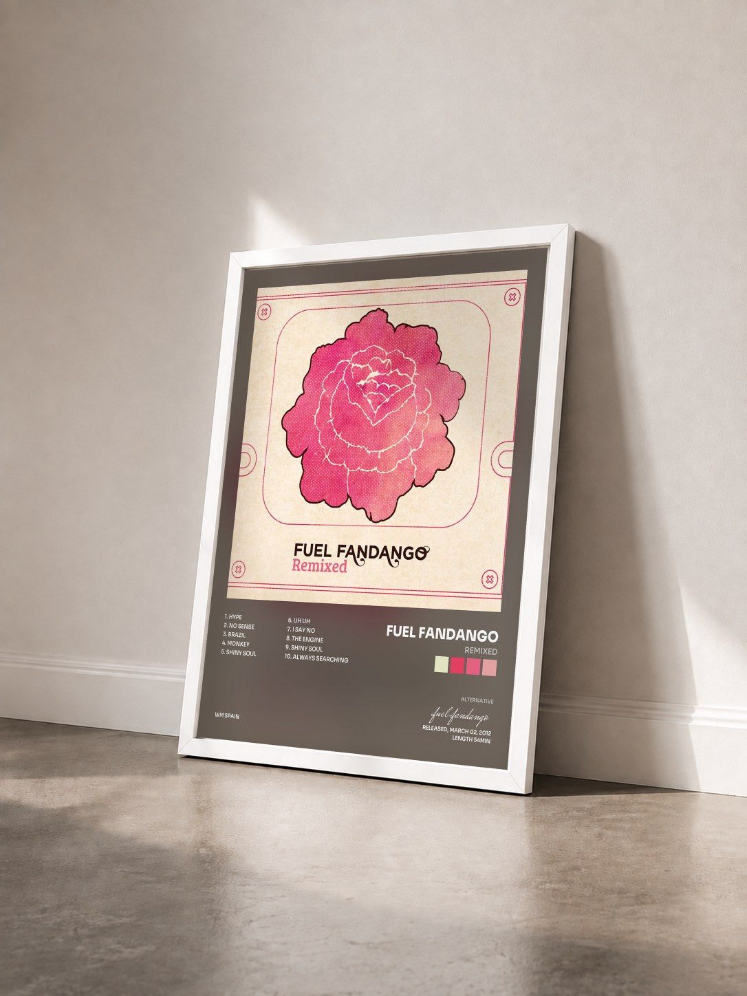 #blanc Tableau de l'album Remixed de fuel fandango vu de trois quarts, cadre blanc