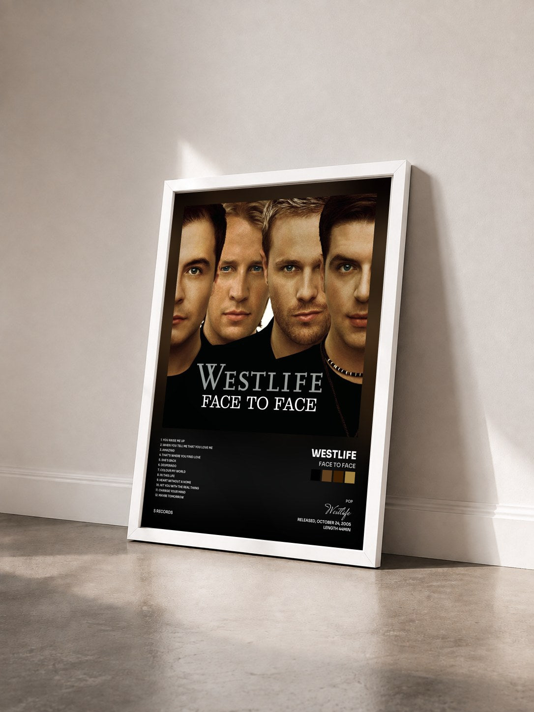 #blanc Tableau de l'album Face To Face de Westlife vu de trois quarts, cadre blanc