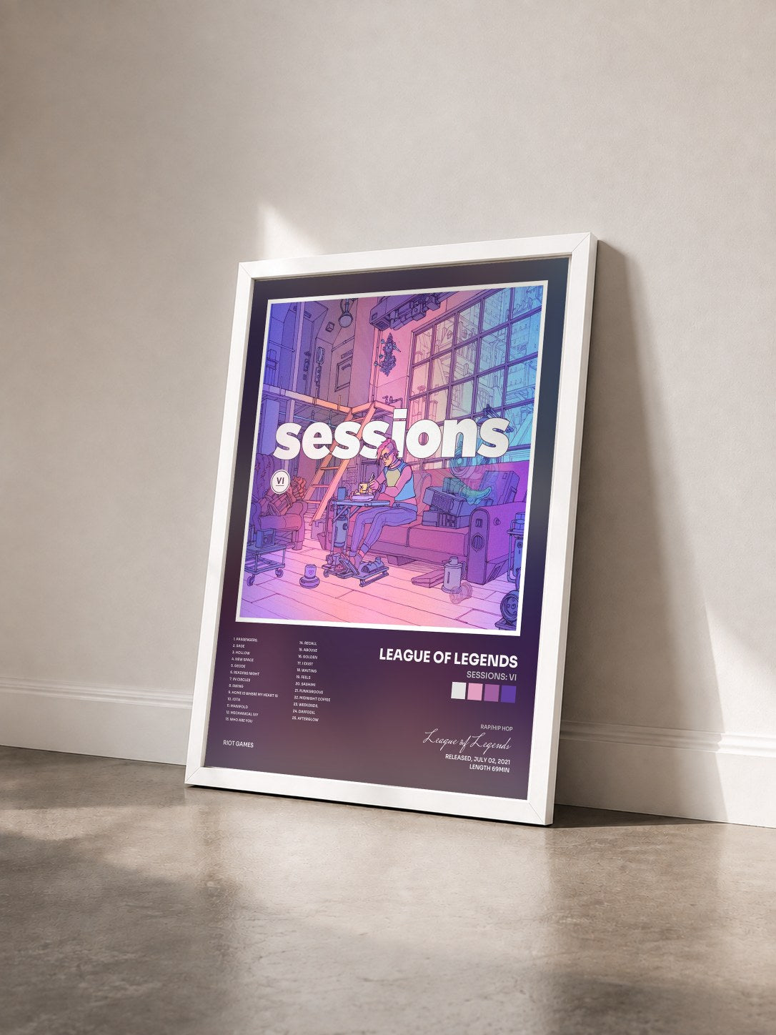 #blanc Tableau de l'album Sessions: Vi de League of Legends vu de trois quarts, cadre blanc