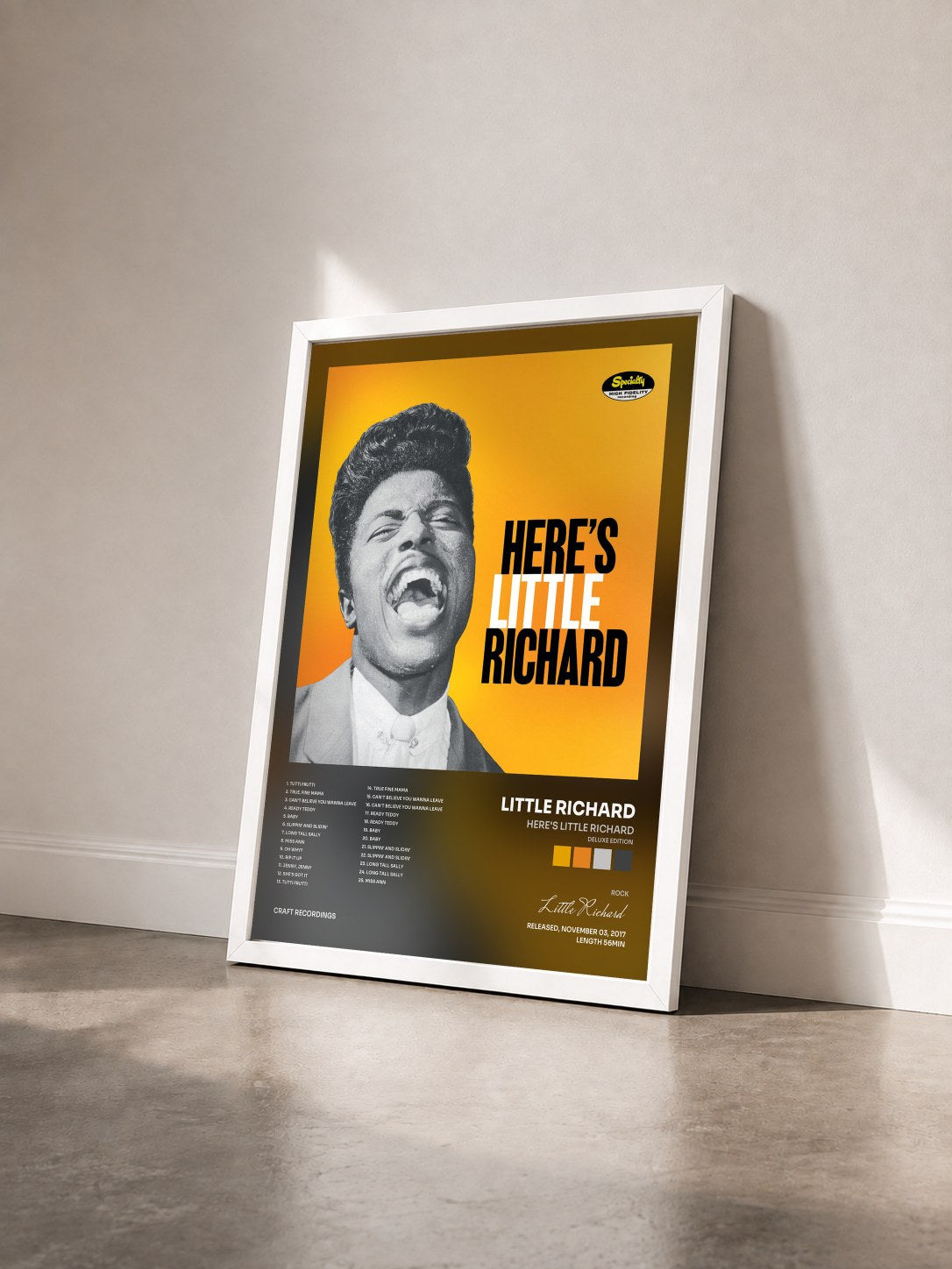 #blanc Tableau de l'album Here's Little Richard (Deluxe Edition) de Little Richard vu de trois quarts, cadre blanc