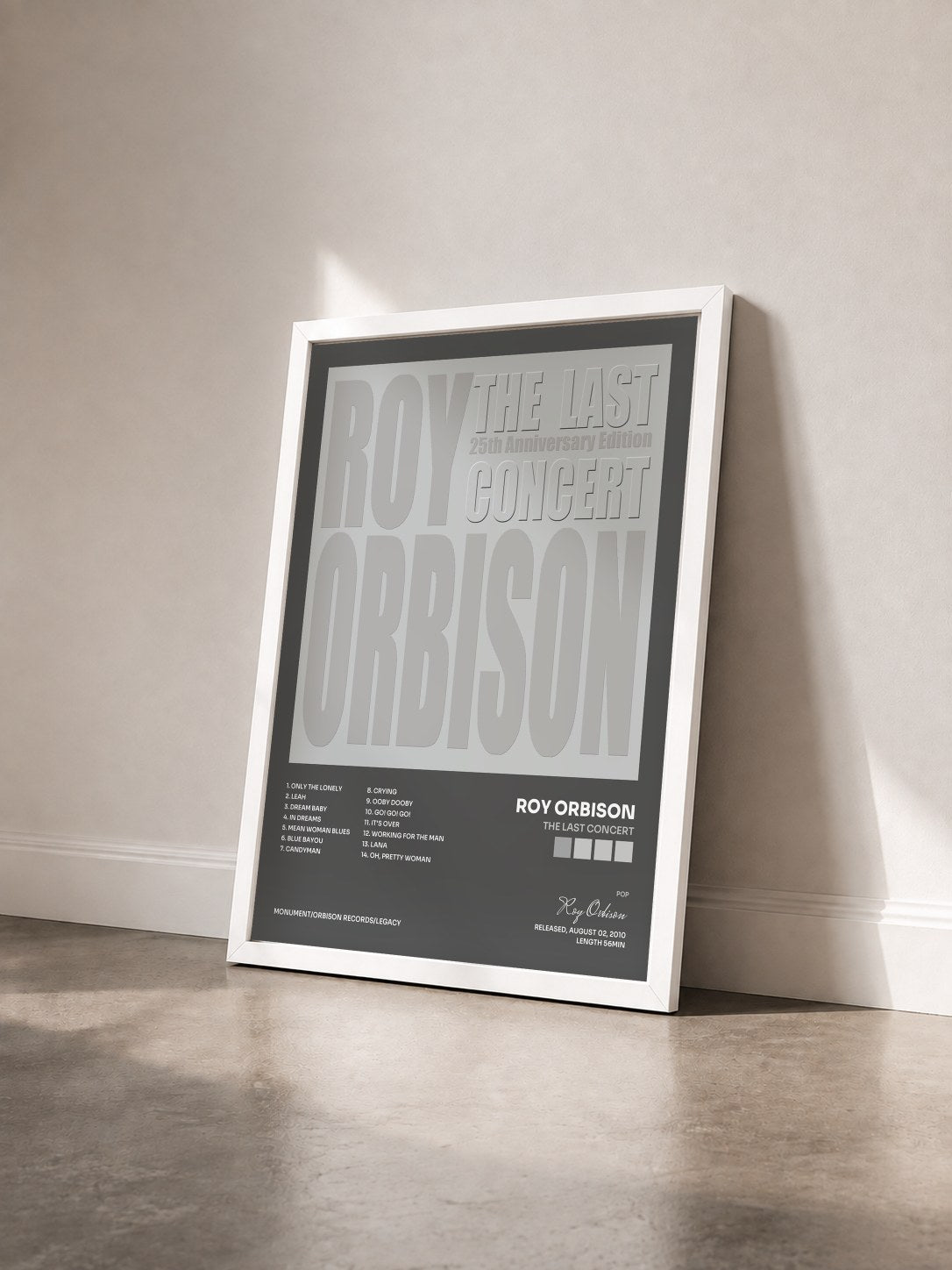 #blanc Tableau de l'album The Last Concert de Roy Orbison vu de trois quarts, cadre blanc