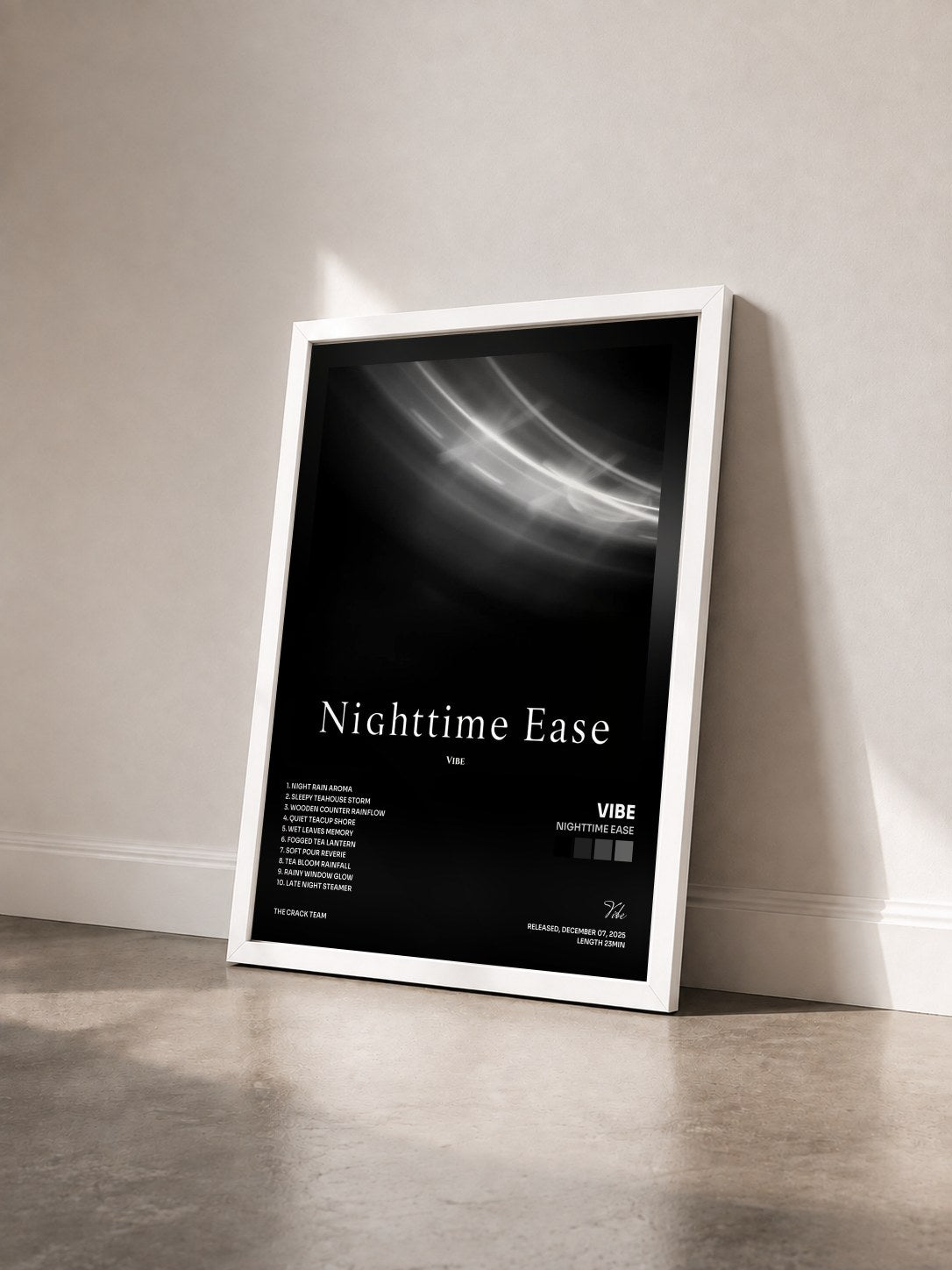 #blanc Tableau de l'album Nighttime Ease de Vibe vu de trois quarts, cadre blanc