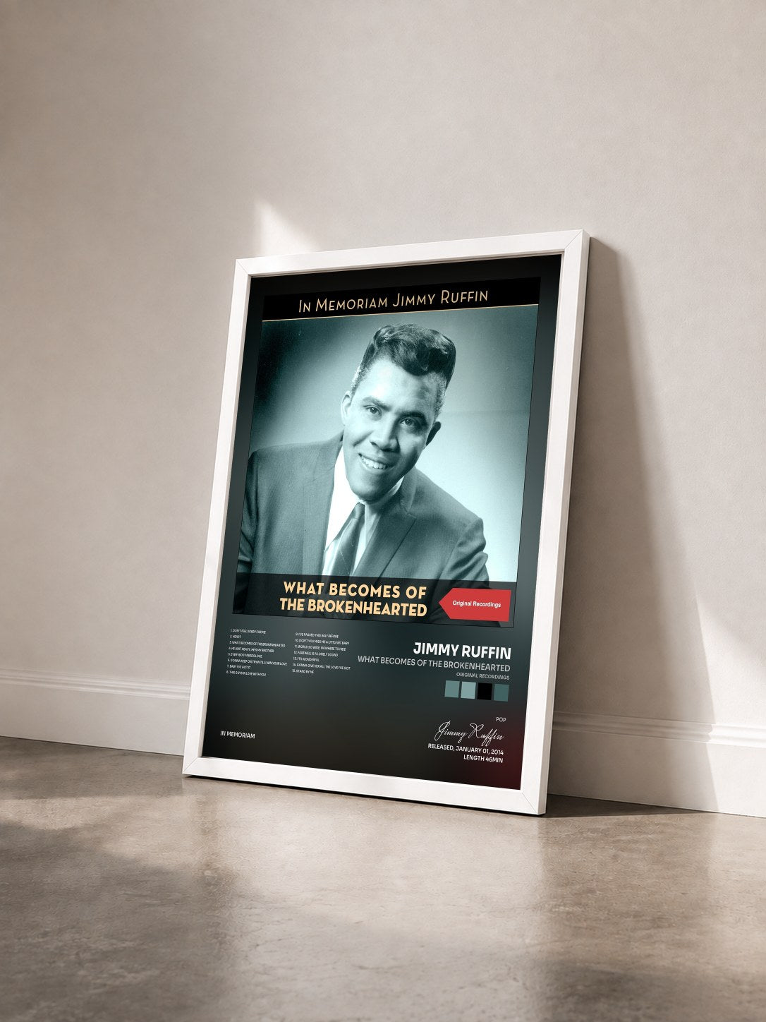 #blanc Tableau de l'album What Becomes of the Brokenhearted (Original Recordings) de Jimmy Ruffin vu de trois quarts, cadre blanc