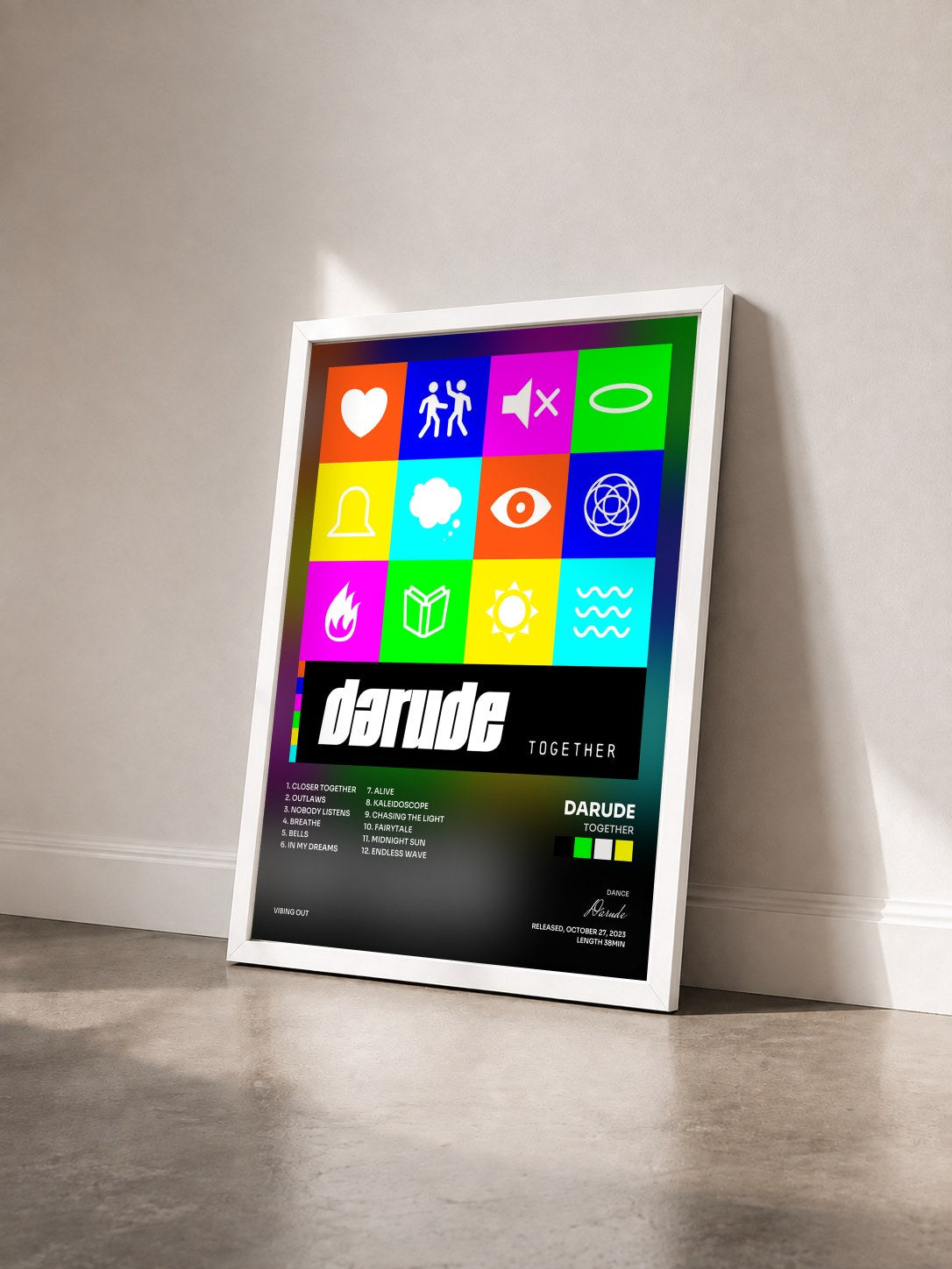 #blanc Tableau de l'album Together de Darude vu de trois quarts, cadre blanc
