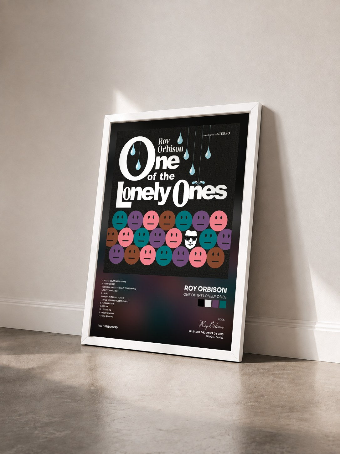 #blanc Tableau de l'album One Of The Lonely Ones de Roy Orbison vu de trois quarts, cadre blanc