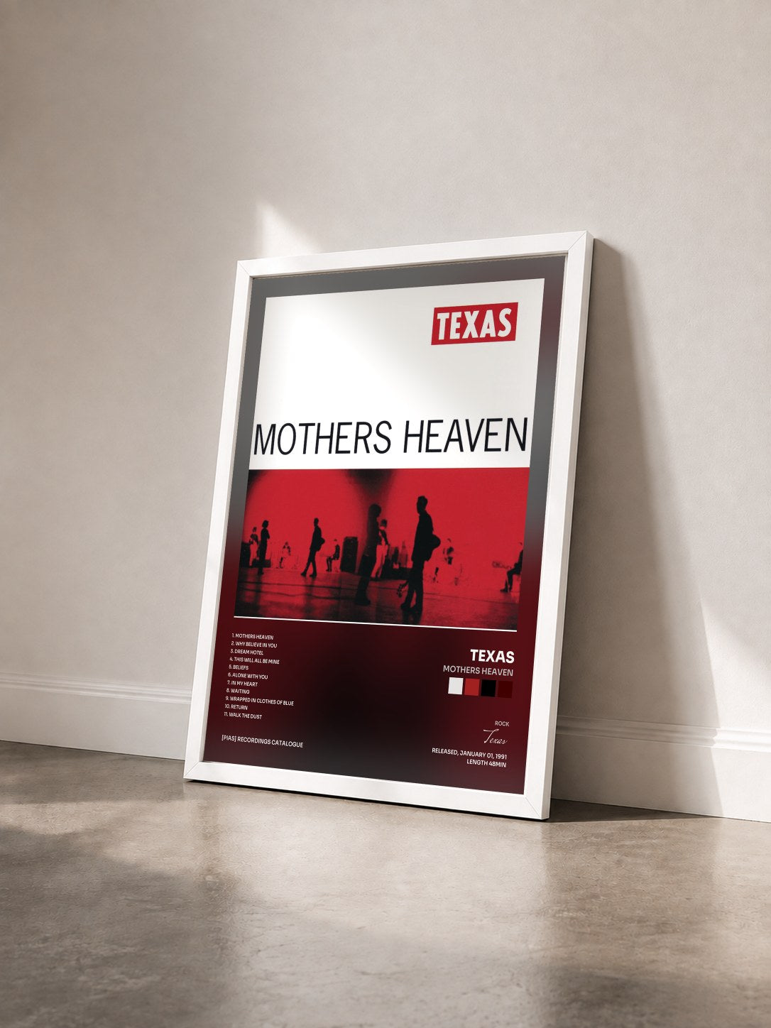 #blanc Tableau de l'album Mothers Heaven de Texas vu de trois quarts, cadre blanc