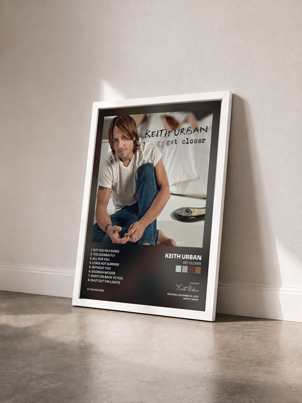 #blanc Tableau de l'album Get Closer de Keith Urban vu de trois quarts, cadre blanc
