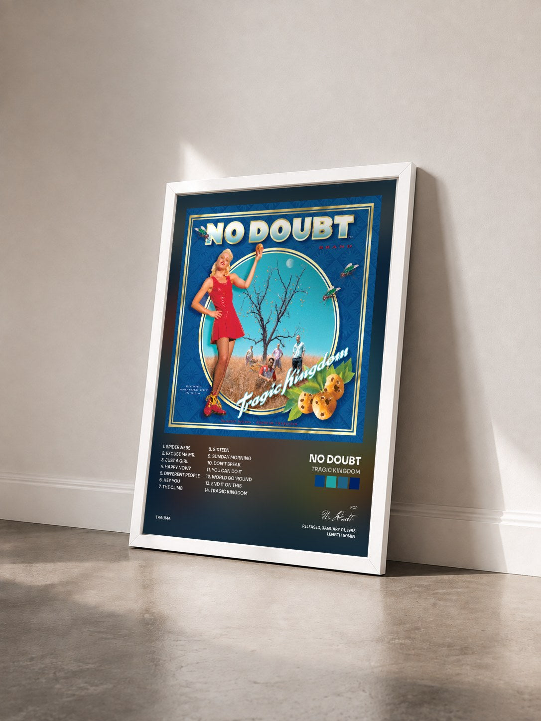 #blanc Tableau de l'album Tragic Kingdom de No Doubt vu de trois quarts, cadre blanc