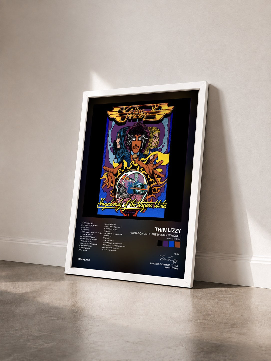 #blanc Tableau de l'album Vagabonds Of The Western World (Deluxe Edition) de Thin Lizzy vu de trois quarts, cadre blanc