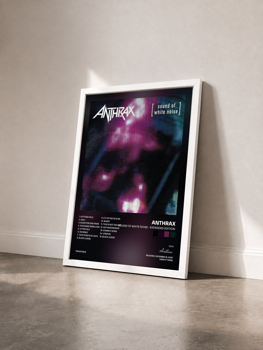 #blanc Tableau de l'album Sound of White Noise - Expanded Edition de Anthrax vu de trois quarts, cadre blanc