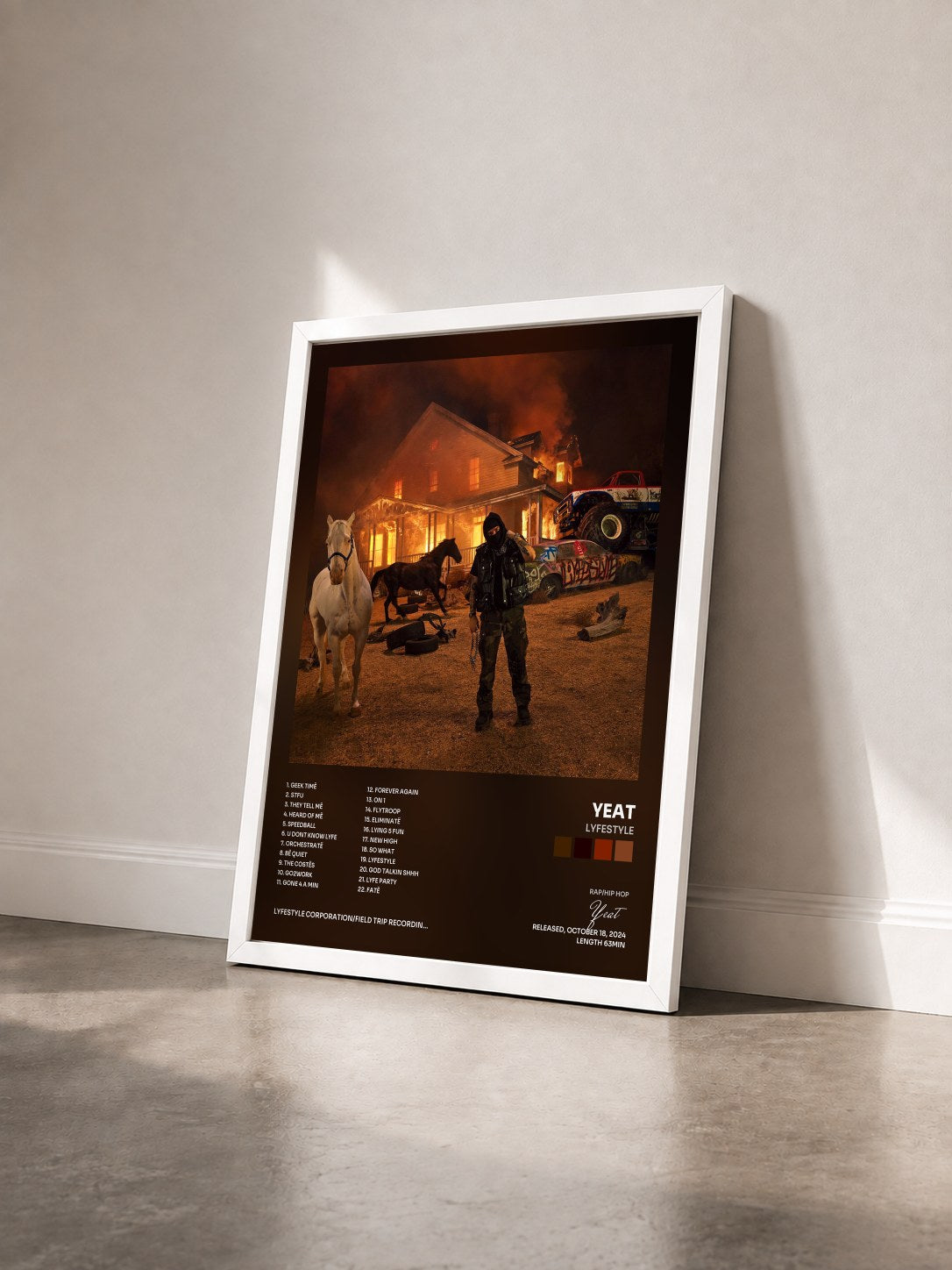 #blanc Tableau de l'album LYFESTYLE de Yeat vu de trois quarts, cadre blanc