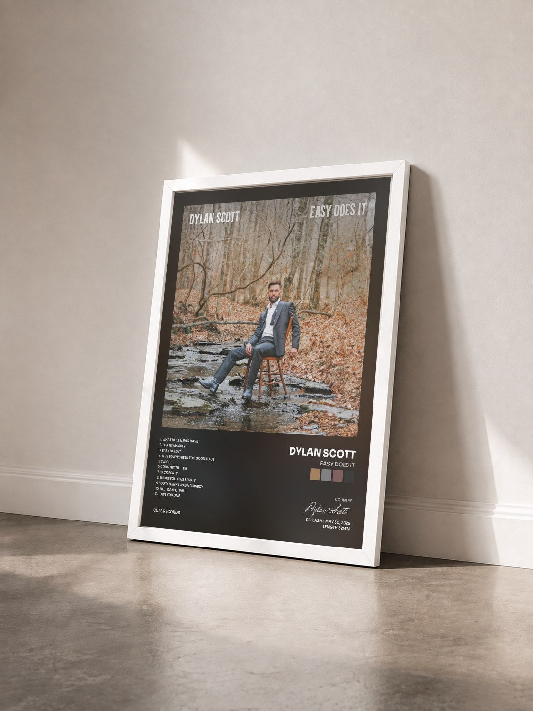 #blanc Tableau de l'album Easy Does It de Dylan Scott vu de trois quarts, cadre blanc