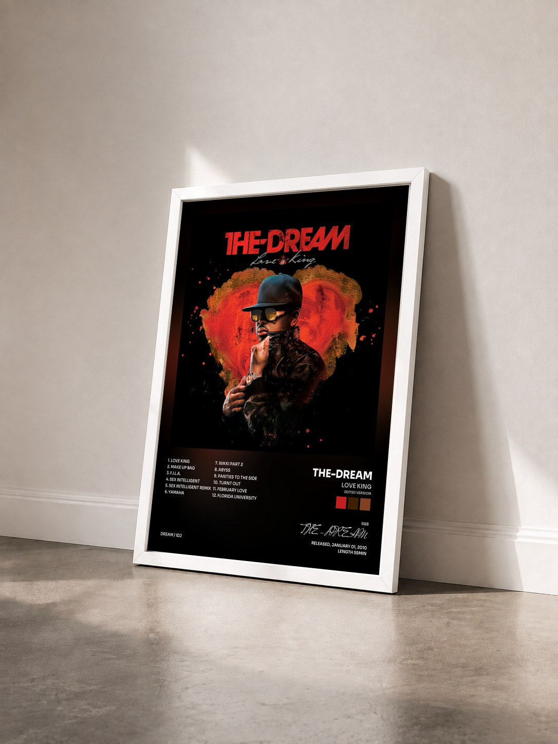 #blanc Tableau de l'album Love King (Edited Version) de THE-DREAM vu de trois quarts, cadre blanc