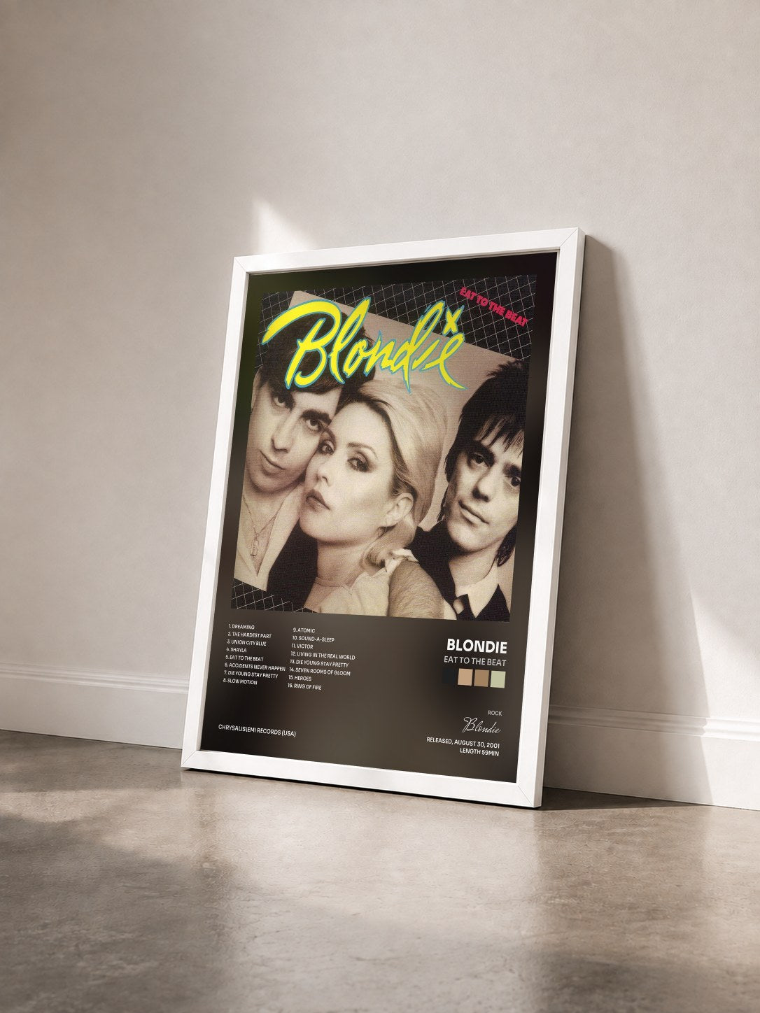#blanc Tableau de l'album Eat To The Beat de Blondie vu de trois quarts, cadre blanc