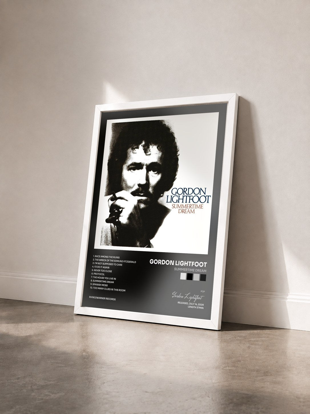 #blanc Tableau de l'album Summertime Dream de Gordon Lightfoot vu de trois quarts, cadre blanc