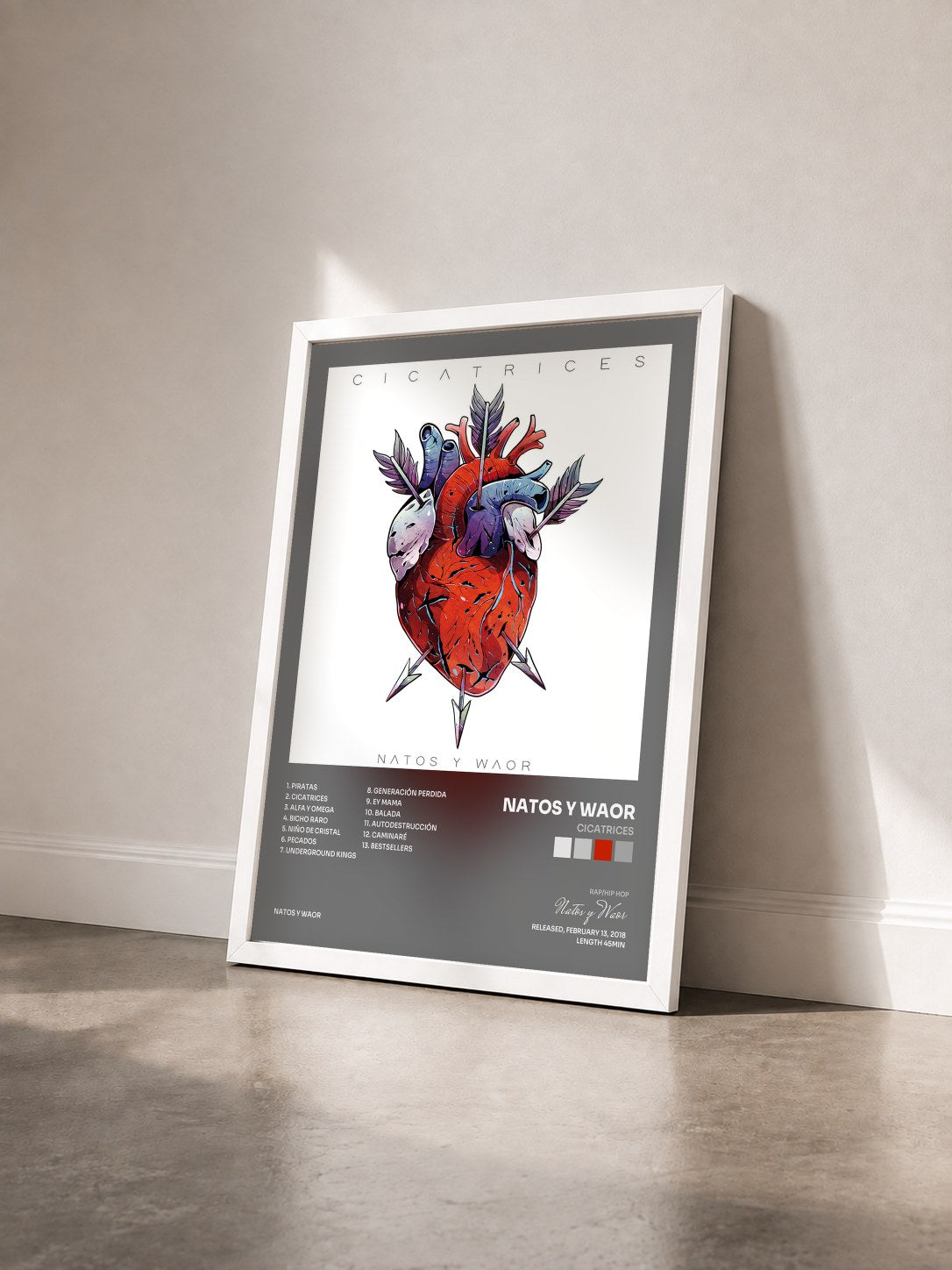 #blanc Tableau de l'album Cicatrices de Natos y Waor vu de trois quarts, cadre blanc