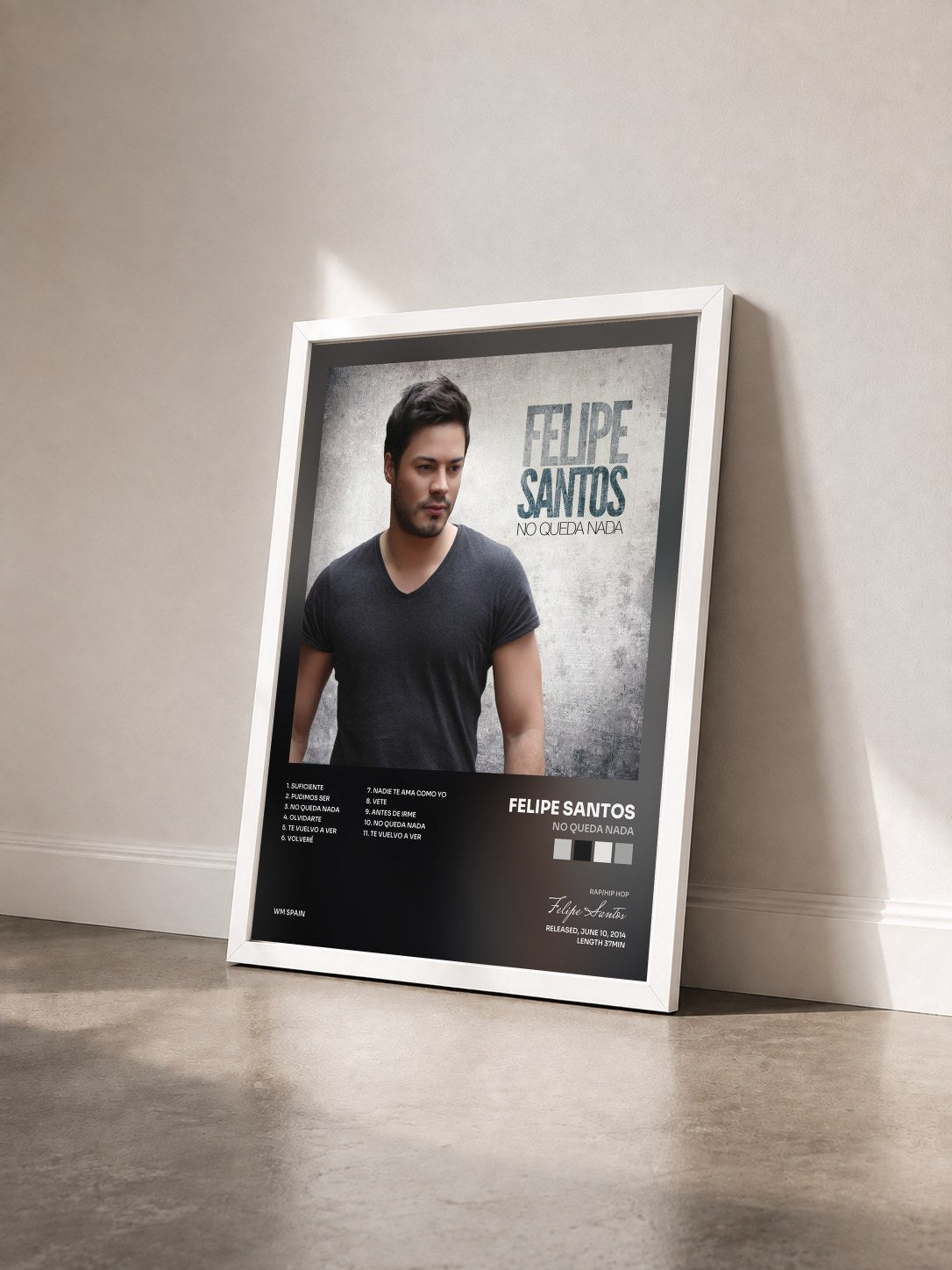 #blanc Tableau de l'album No queda nada de Felipe Santos vu de trois quarts, cadre blanc