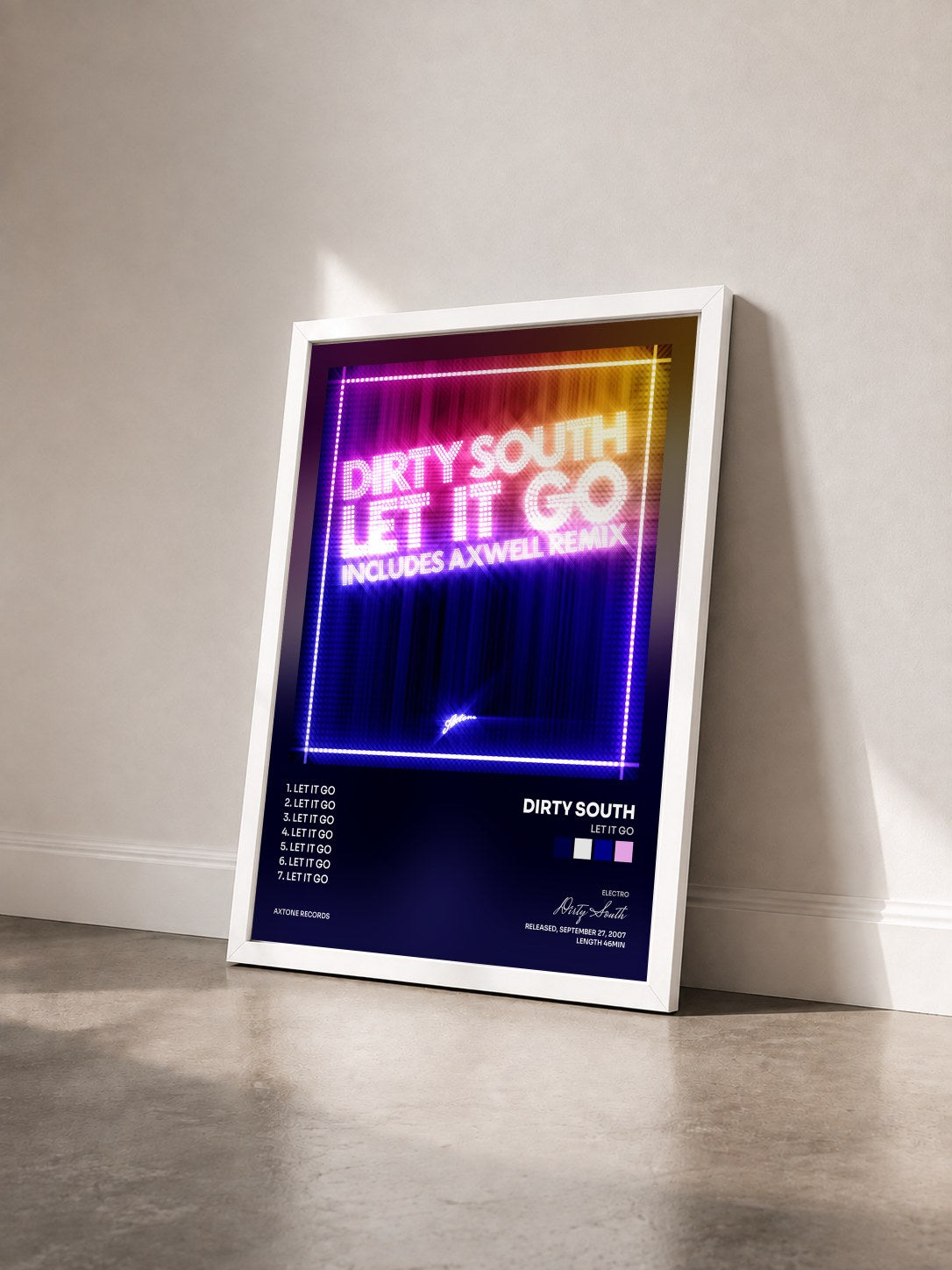 #blanc Tableau de l'album Let It Go de Dirty South vu de trois quarts, cadre blanc