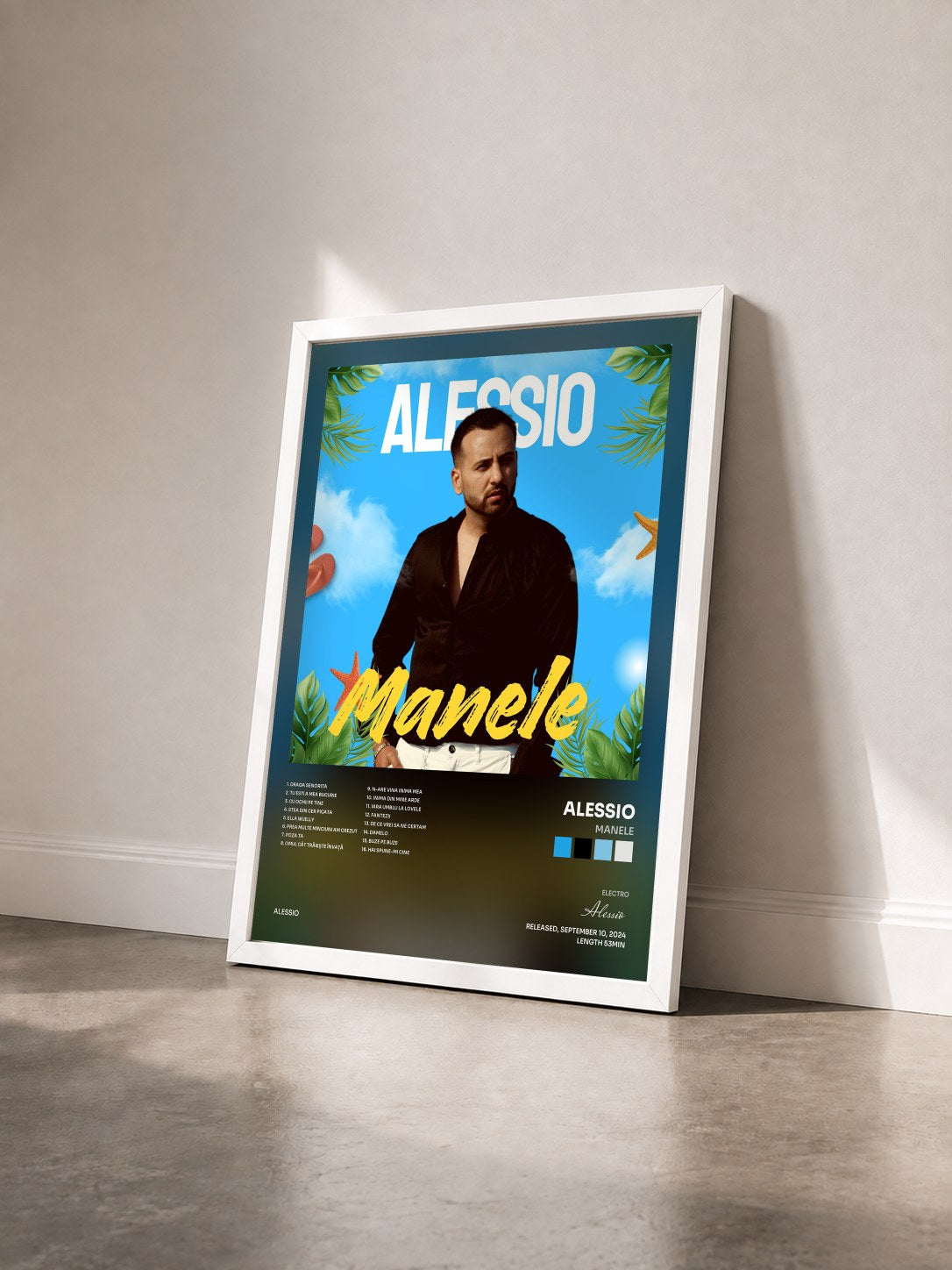 #blanc Tableau de l'album Manele de Alessio vu de trois quarts, cadre blanc
