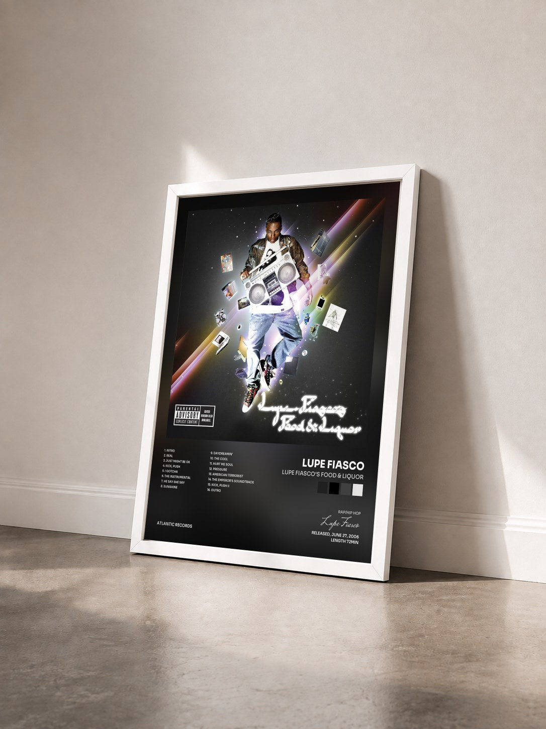 #blanc Tableau de l'album Lupe Fiasco's Food & Liquor de Lupe Fiasco vu de trois quarts, cadre blanc