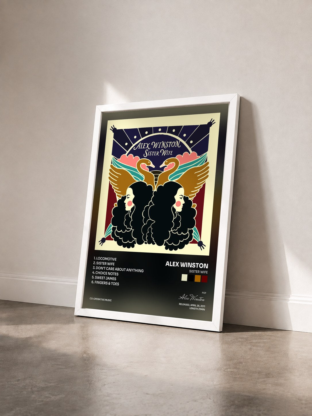#blanc Tableau de l'album Sister Wife de Alex Winston vu de trois quarts, cadre blanc