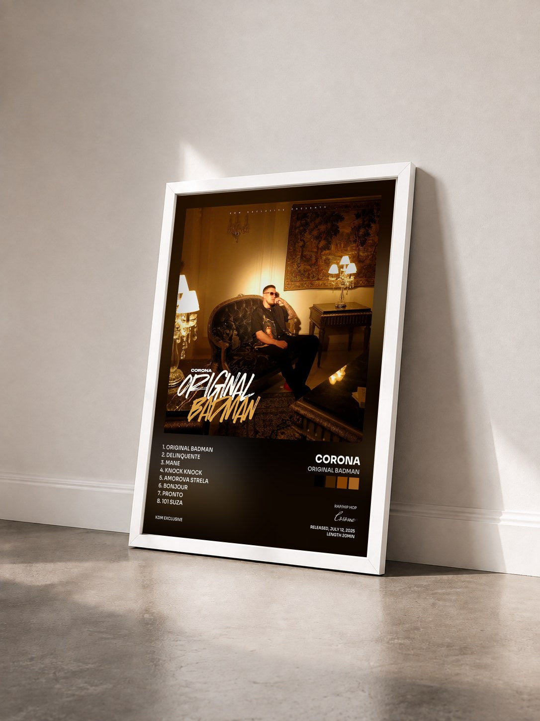 #blanc Tableau de l'album Original Badman de Corona vu de trois quarts, cadre blanc