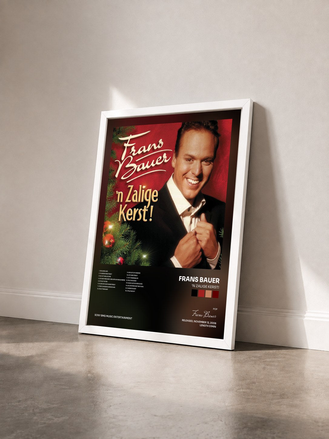 #blanc Tableau de l'album 'n Zalige Kerst! de Frans Bauer vu de trois quarts, cadre blanc